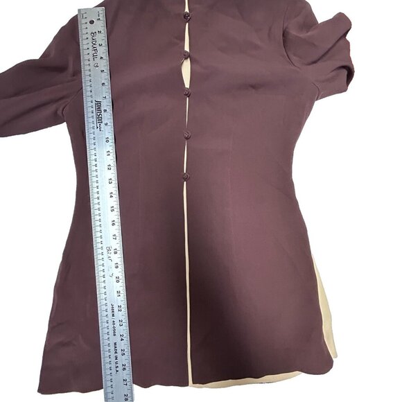 Shanghai Tang Womens Mandarin Collar Button Down Blazer Jacket Size 8 Silk Brown - Picture 7 of 9